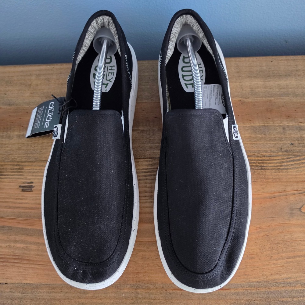 Hey Dude Mens Sunapee M Sport Mesh Slip On Sneakers Black White Speckled 14 - Picture 3 of 11